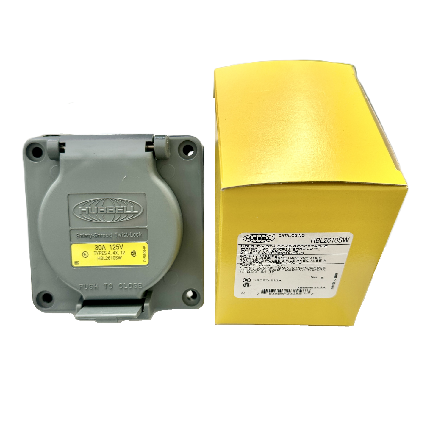 Conector Receptaculo Twist Lock 30a 125v L5-30R Con Tapa Intemperie HBL2610SW Hubbell