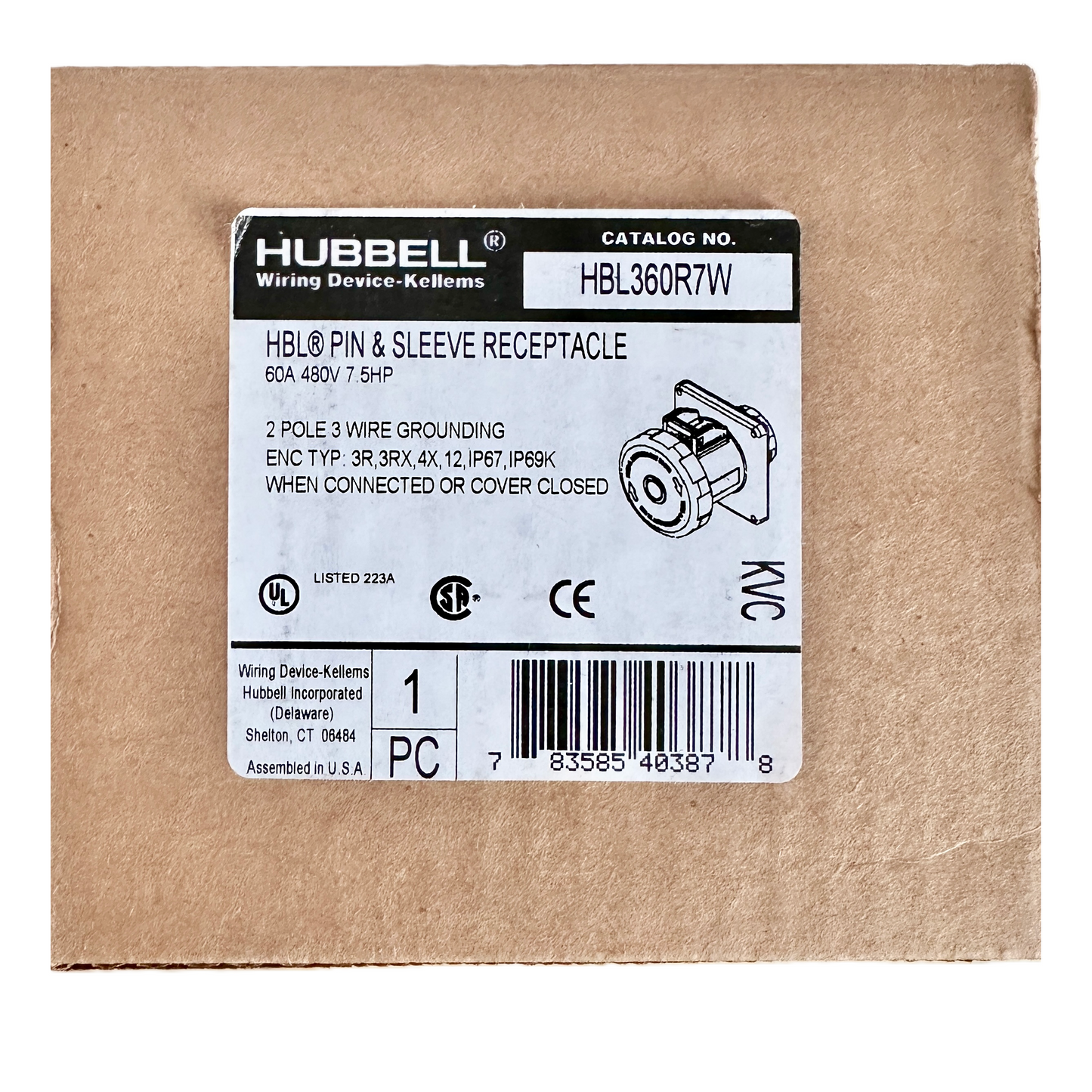 Conector Receptaculo Pin and Sleeve Chasis Hembra 60a 480v HBL360R7W Hubbell