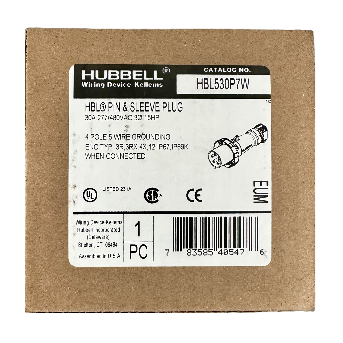 Conector Clavija Pin and Sleeve Linea Macho 30a 277-480v HBL530P7W Hubbell