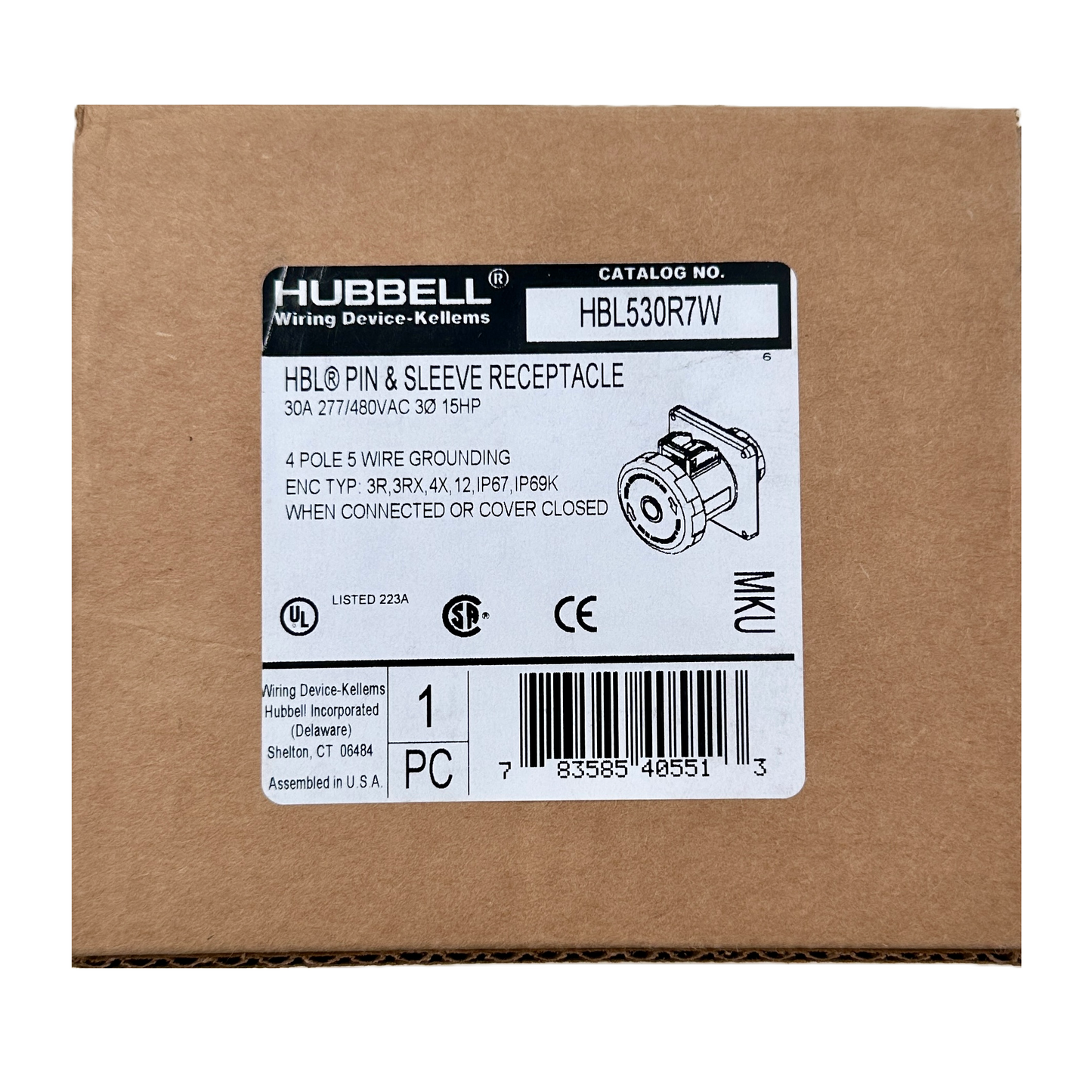 Conector Receptaculo Pin and Sleeve Chasis Hembra 30a 277-480v HBL530R7W Hubbell