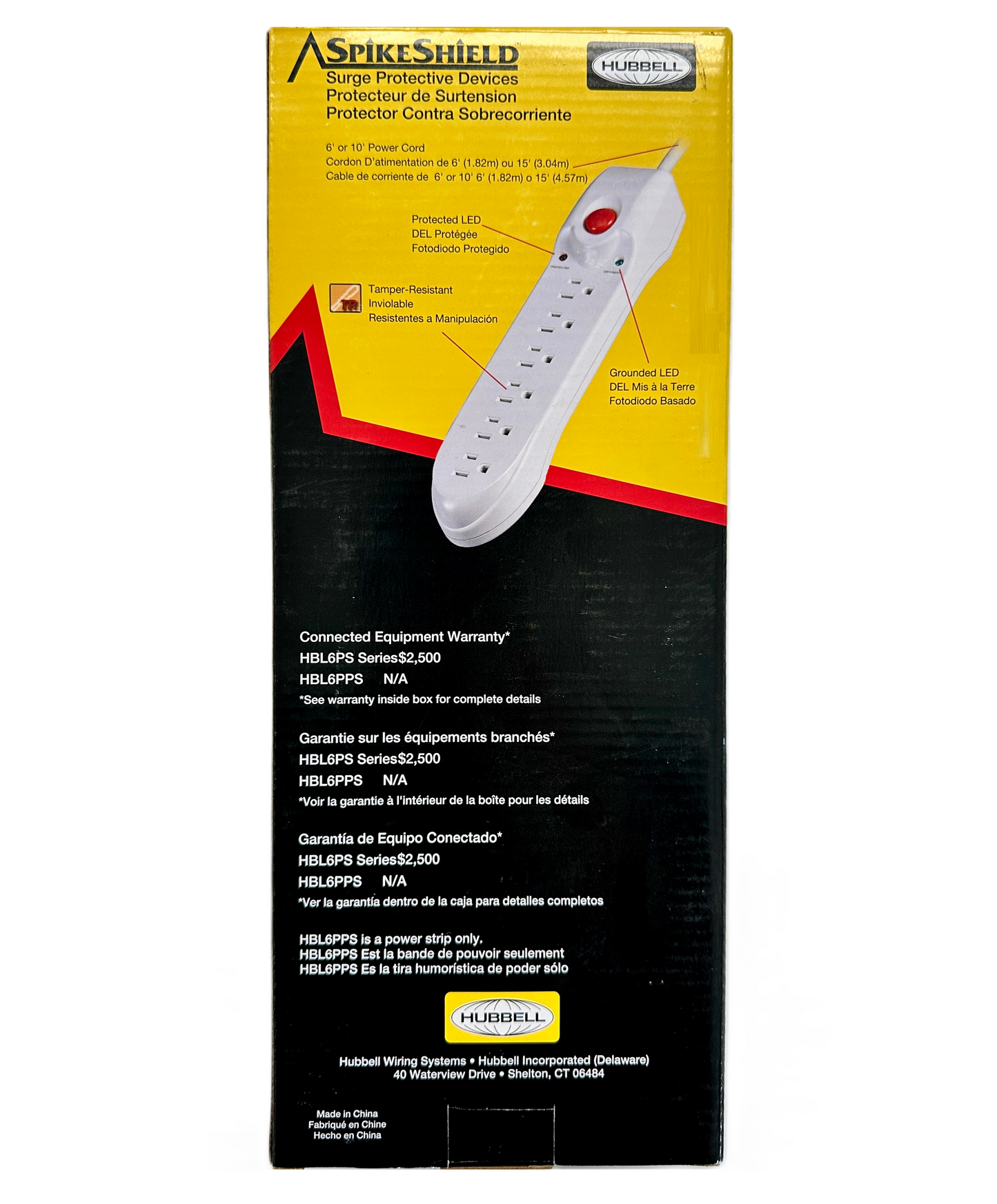Regleta Multicontacto 1.8Mt, 350 Joules, 127V 15A, 6 Salidas, Spikeshield HBL6PS350A Hubbell