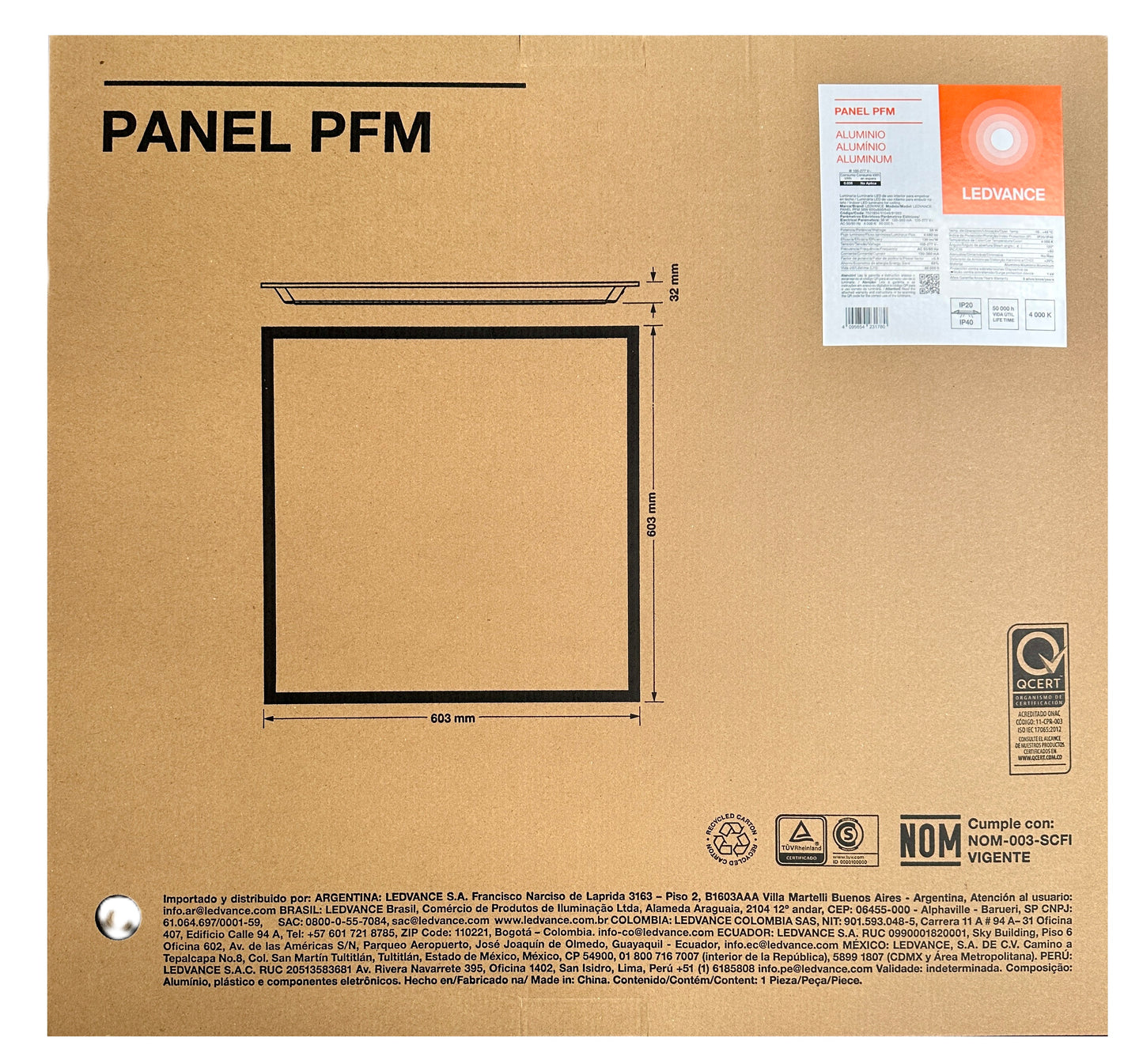 Foco Led Panel PFM 36w 100-277v 60 x 60cm Blanco Neutro 91048 Ledvance