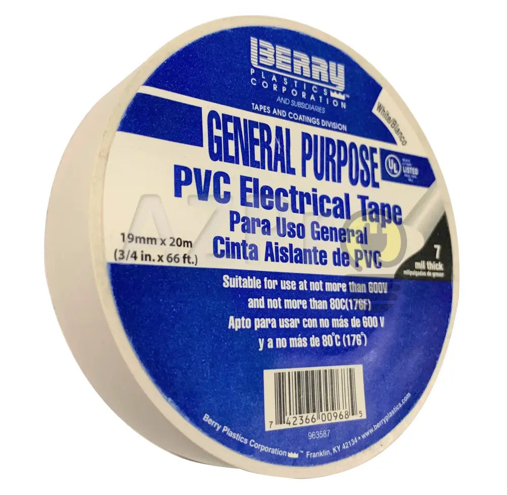 Cinta Aislante Electrica Pvc Aislar 19 Milimetros Mm X 20 Metros Mt Adhesiva Blanca Berry