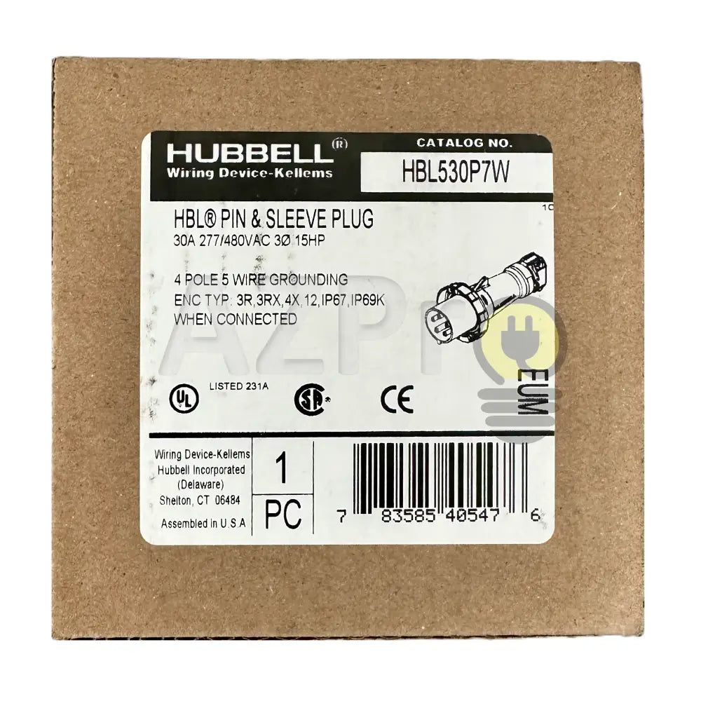 Conector Clavija Pin and Sleeve Linea Macho 30a 277-480v HBL530P7W Hubbell - Electrónica > Audio > Equipos para