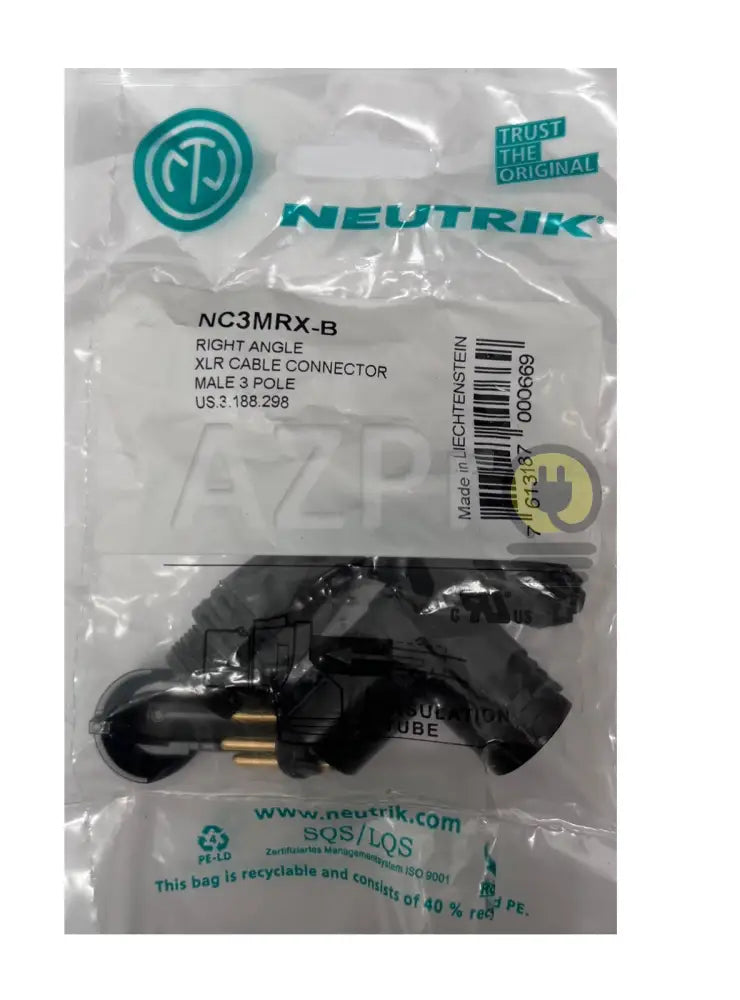 Conector Xlr 3 Pin Macho Linea Angular Negro Oro NC3MRX-B Neutrik - Electrónica > Audio > Equipos para escenario
