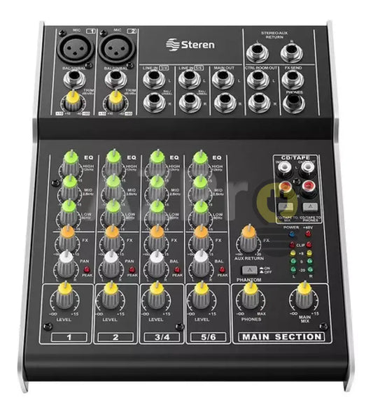 Consola Mezcladora De 6 Canales Xlr Rca Plug Mix-160 Steren Electrónica > Audio Equipos Para