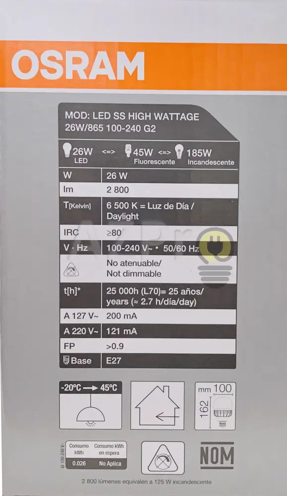 Foco High Wattage Lampara Led Alta Potencia 26W 120V E27 Ledvance Casa Y Jardín > Iluminación