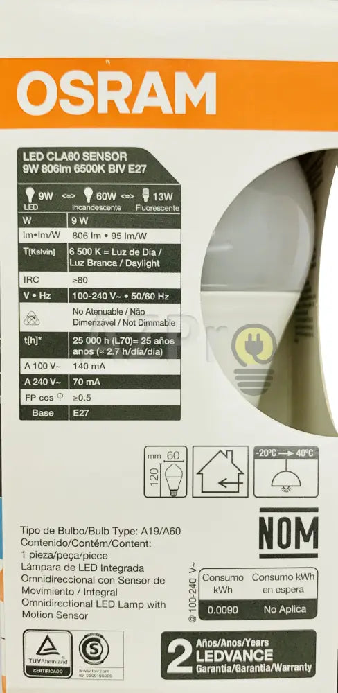 Foco Led Bulb Sensor Movimiento Detector 9W 100-240V 88153 Osram Casa Y Jardín > Iluminación