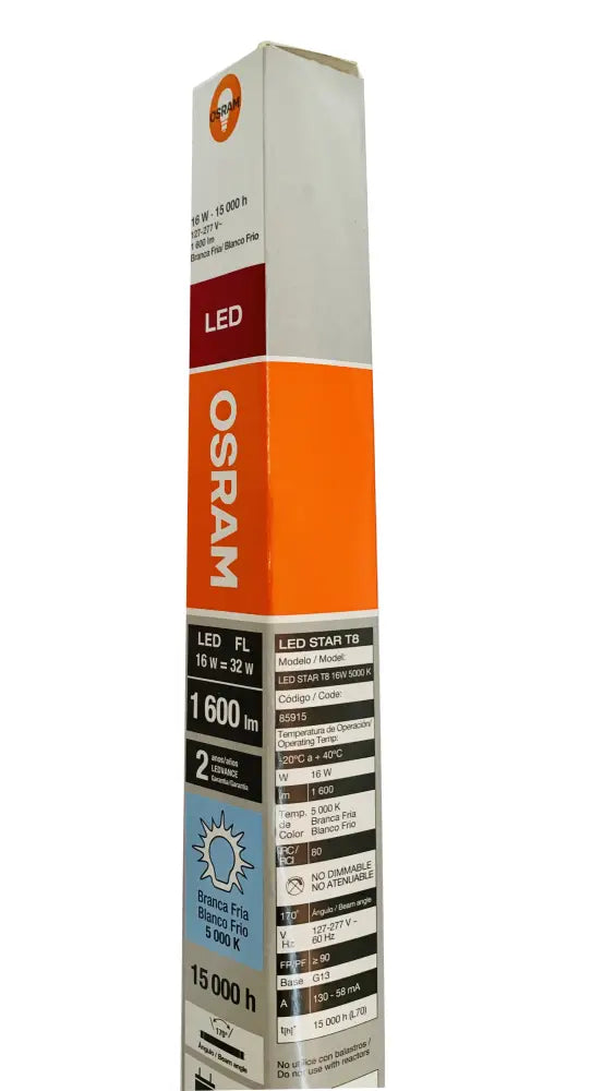 Foco Led Tubo T8 120Cm 16W 127-277V 170 Grados Cristal 5000K Osram Casa Y Jardín > Iluminación
