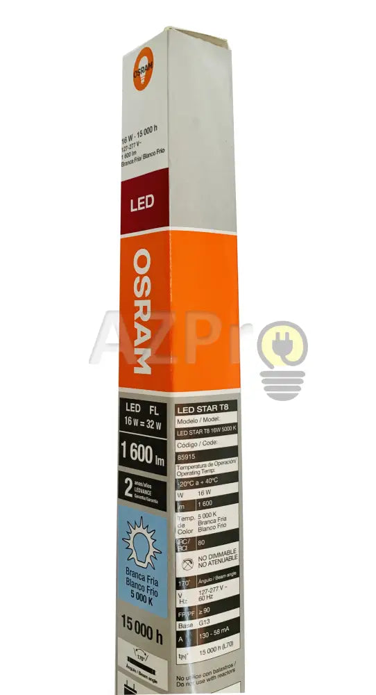Foco Led Tubo T8 120Cm 16W 127-277V 170 Grados Cristal 5000K Osram Casa Y Jardín > Iluminación