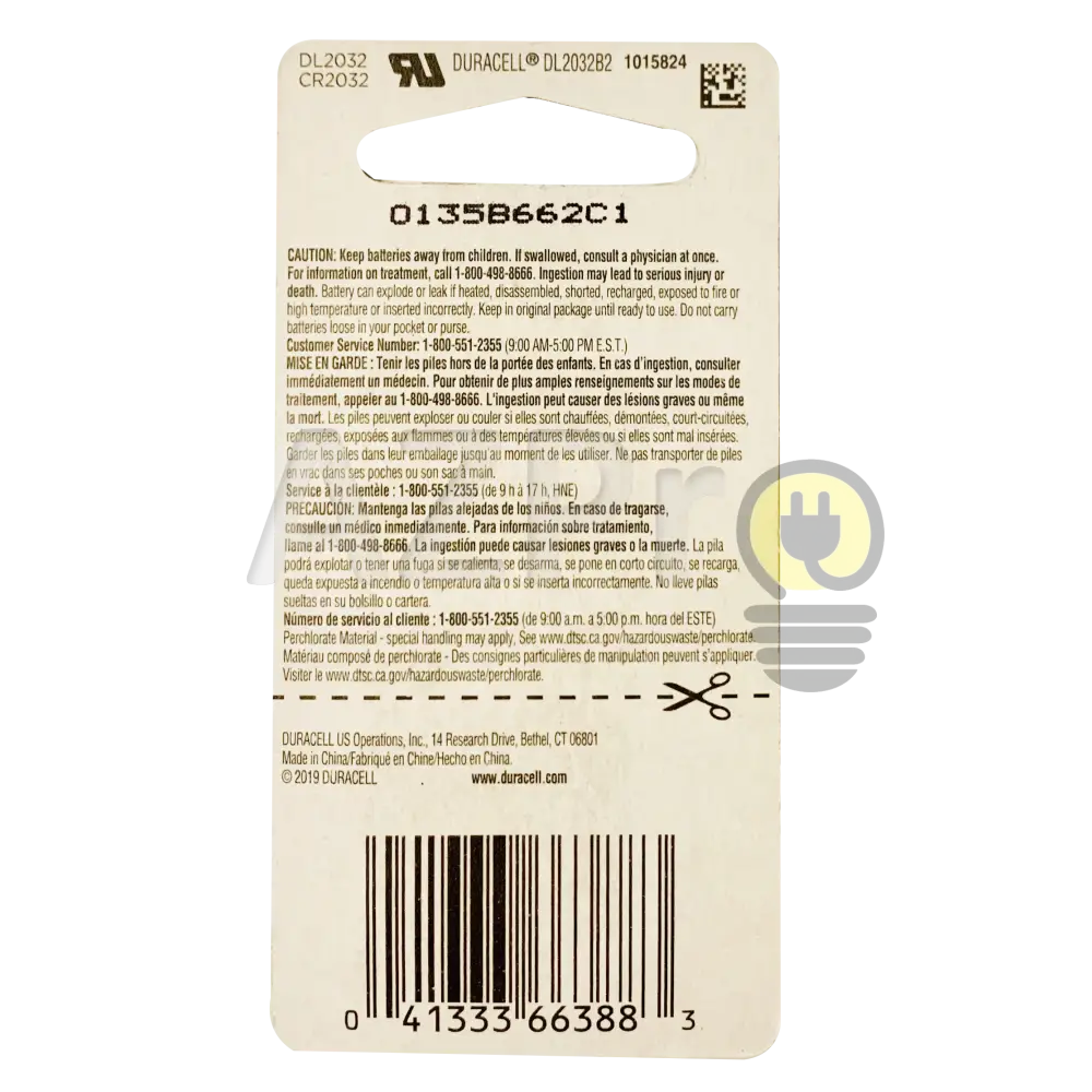 Pila Bateria Litio Cr2032 3V 225Mah 2 Piezas Dl2032 Duracell Electrónica > Audio Equipos Para
