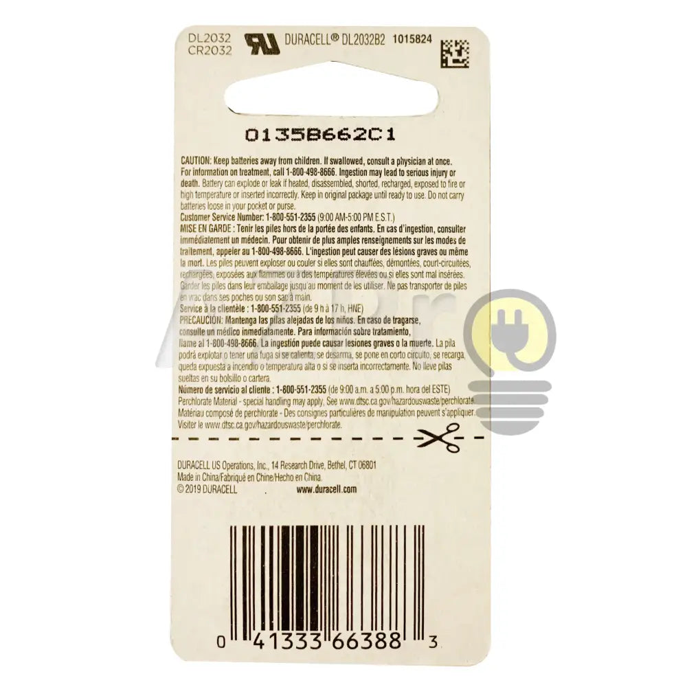 Pila Bateria Litio Cr2032 3V 225Mah 2 Piezas Dl2032 Duracell Electrónica > Audio Equipos Para