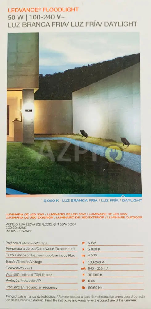 Reflector Led 50W Uso Exterior Flood Ip65 80640 Luz Neutra Osram Ledvance Casa Y Jardín >