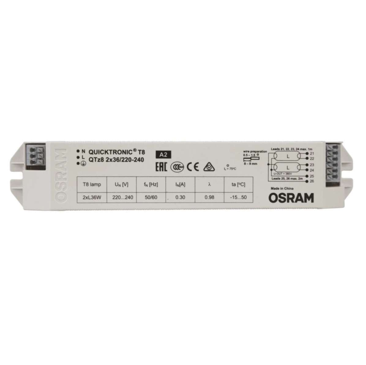 Balastro Foco Fluorescente T8 QTZ8 2X36W 220-240V 4008321863324 Osram