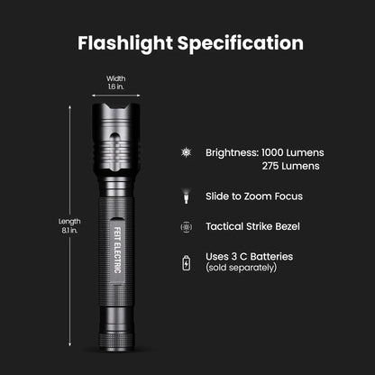 Lampara Tactica Led, Linterna con 2 Intensidades y 2 Angulos FL1000 Feit
