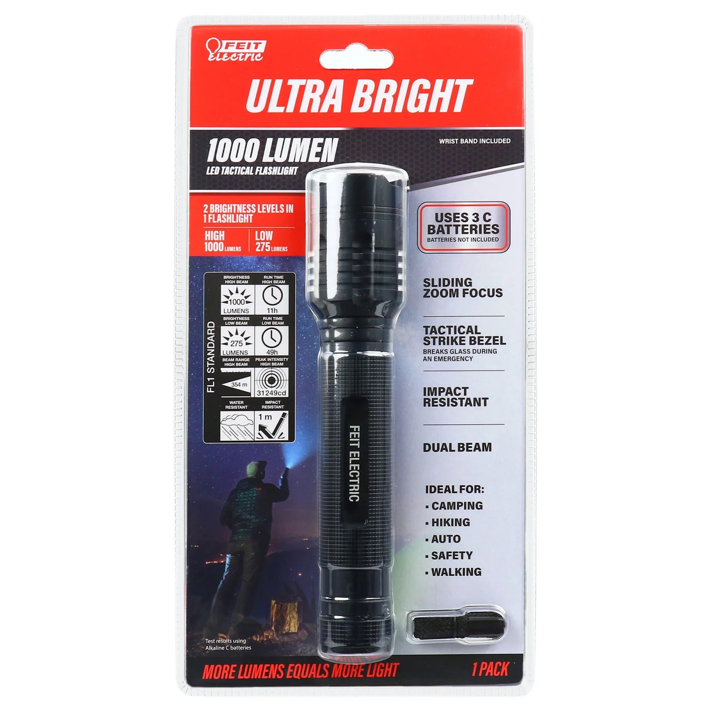 Lampara Tactica Led, Linterna con 2 Intensidades y 2 Angulos FL1000 Feit