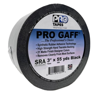 Cinta Gaffer Tape Mate 3 Pulgadas (72 Milimetros Mm) X 50 Metros Mt Negro GAFF3BK Protapes Progaff
