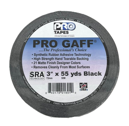 Cinta Gaffer Tape Mate 3 Pulgadas (72 Milimetros Mm) X 50 Metros Mt Negro GAFF3BK Protapes Progaff