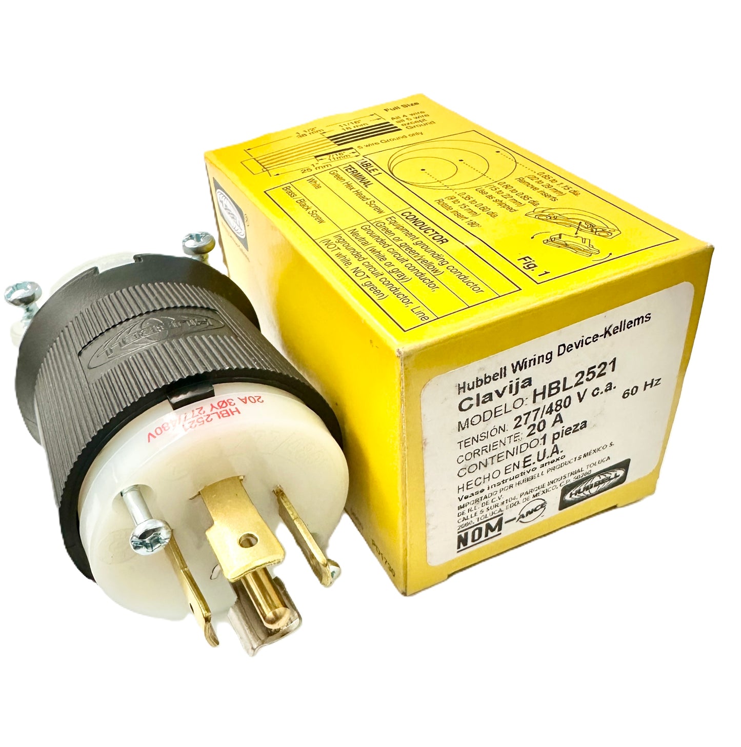 Conector Clavija Twist Lock Macho 20a 277-480v L22-20R HBL2521 Hubbell