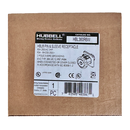 Conector Receptaculo Pin and Sleeve Chasis Hembra 60a 250v HBL360R6W Hubbell