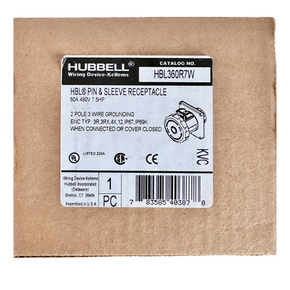 Conector Receptaculo Pin and Sleeve Chasis Hembra 60a 480v HBL360R7W Hubbell