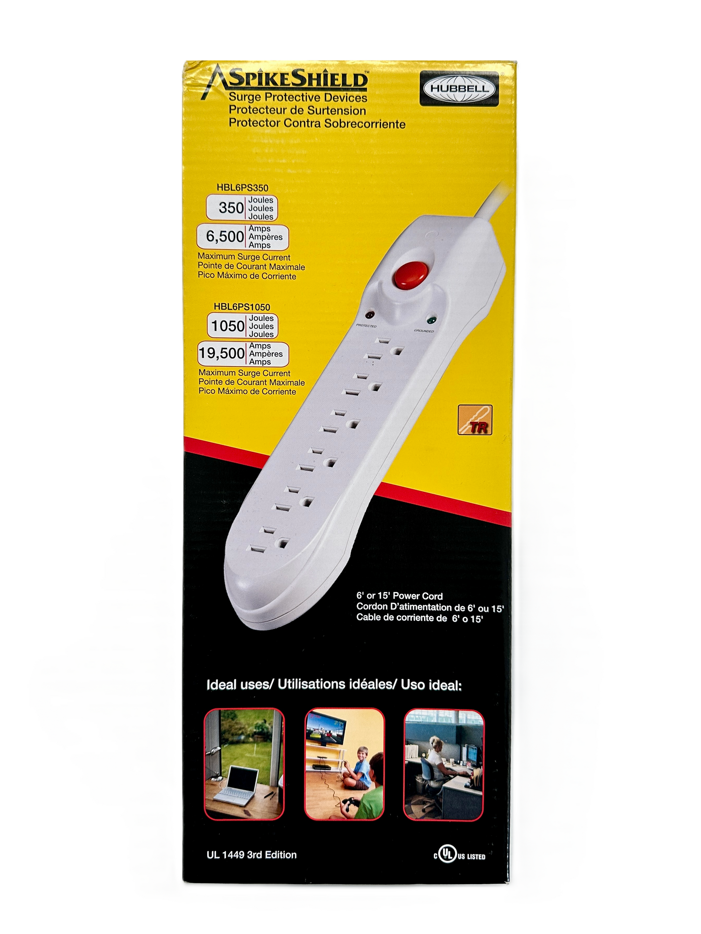 Regleta Multicontacto 1.8Mt, 350 Joules, 127V 15A, 6 Salidas, Spikeshield HBL6PS350A Hubbell