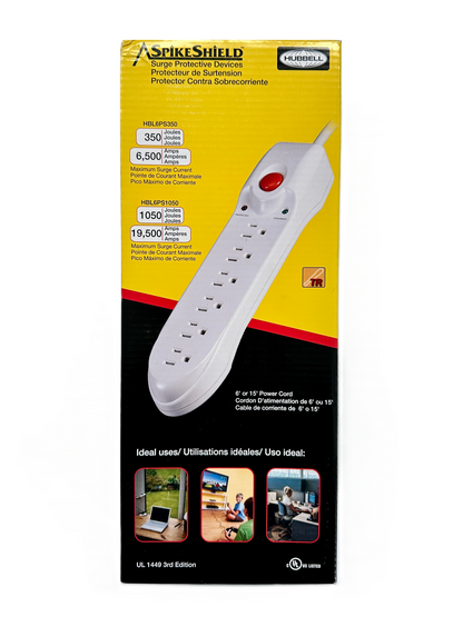 Regleta Multicontacto 1.8Mt, 350 Joules, 127V 15A, 6 Salidas, Spikeshield HBL6PS350A Hubbell