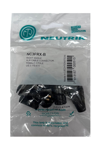 Conector Xlr 3 Pin Hembra Linea Angular Negro Oro NC3FRX-B Neutrik