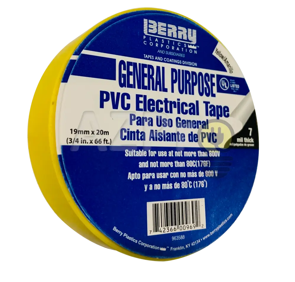 Cinta Aislante Electrica Pvc Aislar 19 Milimetros Mm X 20 Metros Mt Adhesiva Amarilla Berry