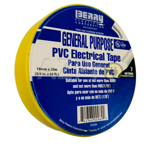 Cinta Aislante Electrica Pvc Aislar 19 Milimetros Mm X 20 Metros Mt Adhesiva Amarilla Berry