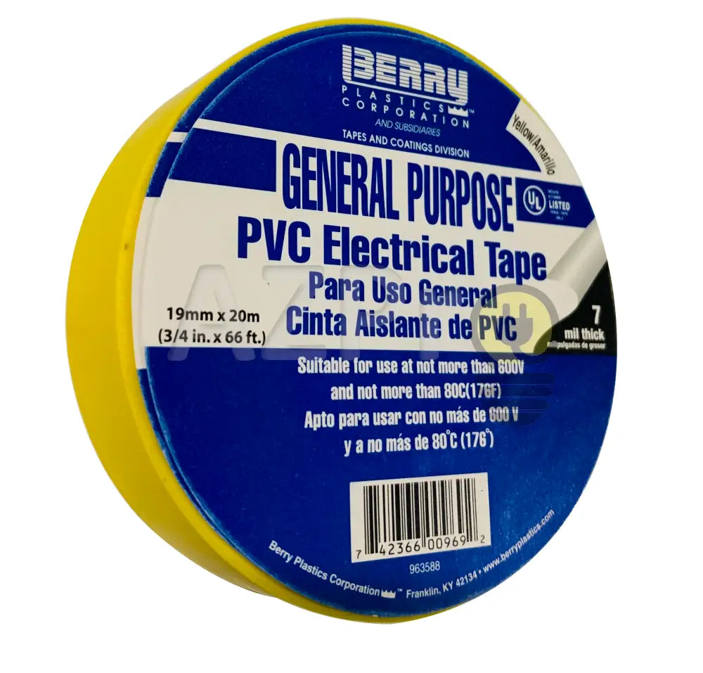 Cinta Aislante Electrica Pvc Aislar 19 Milimetros Mm X 20 Metros Mt Adhesiva Amarilla Berry