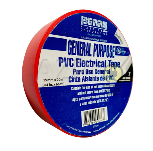 Cinta Aislante Electrica Pvc Aislar 19 Milimetros Mm X 20 Metros Mt Adhesiva Roja Berry Electrónica