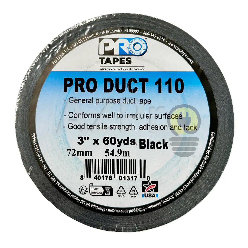 Cinta Ducto 3 Pulgadas (72mm) x 54 Metros Duct Tape Negra PRO110BK3 Protapes - Electrónica > Audio > Equipos para