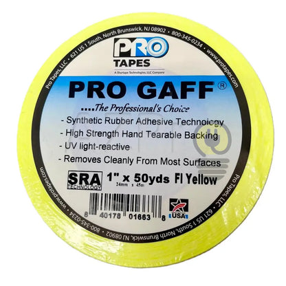 Cinta Gaffer Tape Fluorescente 1 Pulgada (24 Milimetros mm) X 46 Metros Mt Amarillo GAFF1FLYW Protapes Progaff