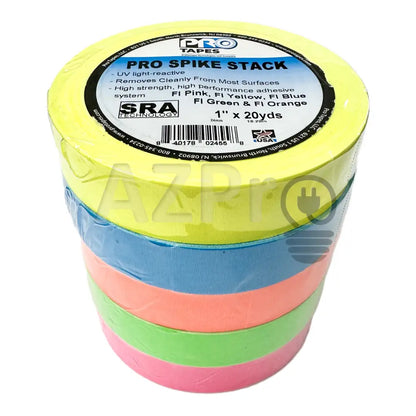 Cinta Gaffer Tape Fluorescente Pro Spike Stack 1 Pulgada (24 Milimetros Mm) X 18 Metros Mt 5 Colores SPIKE-STACK