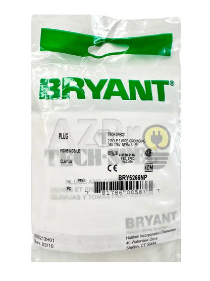 Conector Clavija Macho Edison 15a 125v 5-15p BRY5266NP Hubbell Bryant - Electrónica > Audio > Equipos para escenario