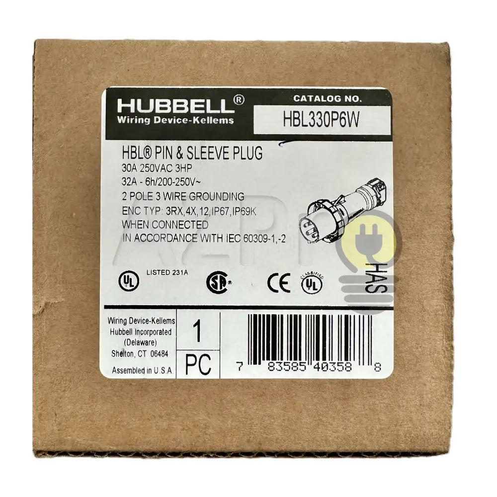 Conector Clavija Pin and Sleeve Linea Macho 30a 250v HBL330P6W Hubbell - Electrónica > Audio > Equipos para escenario