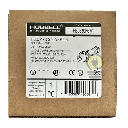 Conector Clavija Pin and Sleeve Linea Macho 30a 250v HBL330P6W Hubbell - Electrónica > Audio > Equipos para escenario