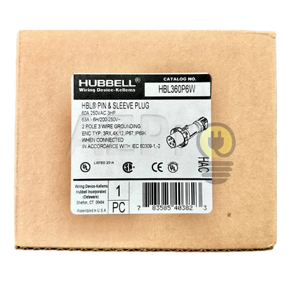 Conector Clavija Pin and Sleeve Linea Macho 60a 250v HBL360P6W Hubbell - Electrónica > Audio > Equipos para escenario
