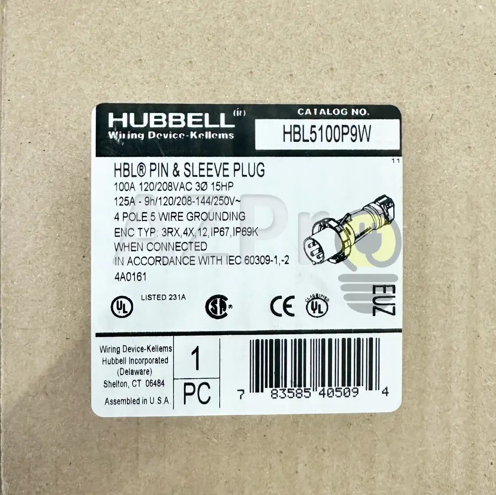 Conector Clavija Pin & Sleeve 100a 120-208v HBL5100P9W Hubbell Electrónica > Audio > Equipos para escenario