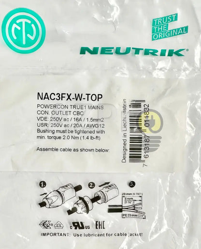 Conector Powercon Ip65 Hembra Power In Nac3Fx-W-Top Neutrik Electrónica > Audio Equipos Para