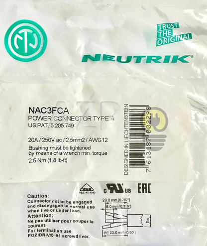 Conector Powercon Linea Hembra Power In Nac3Fca Neutrik Electrónica > Audio Equipos Para Escenario