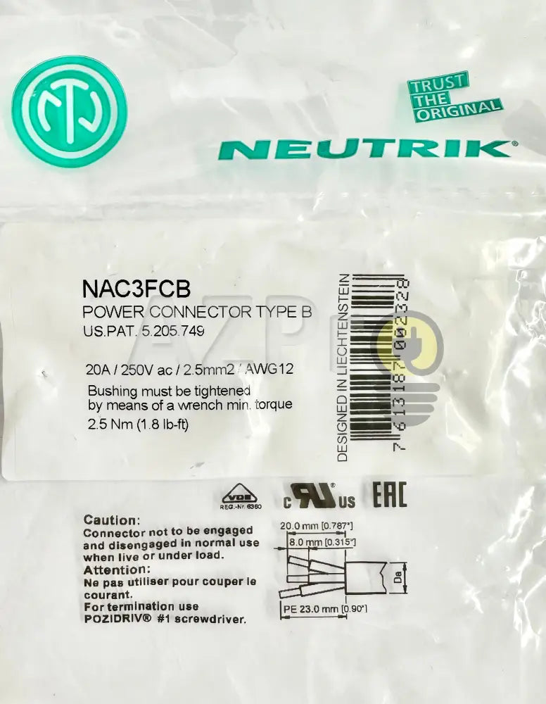 Conector Powercon Linea Hembra Power Out Nac3Fcb Neutrik Electrónica > Audio Equipos Para Escenario