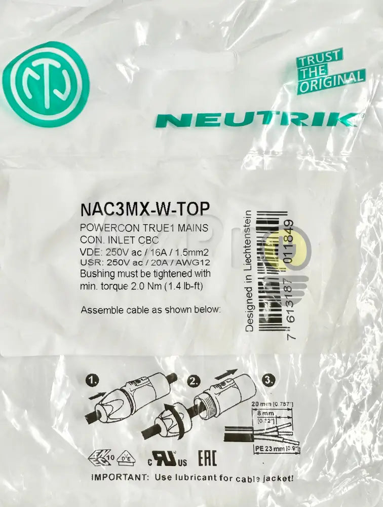 Conector Powercon Linea Macho Ip65 Nac3Mx-W-Top Neutrik Electrónica > Audio Equipos Para Escenario