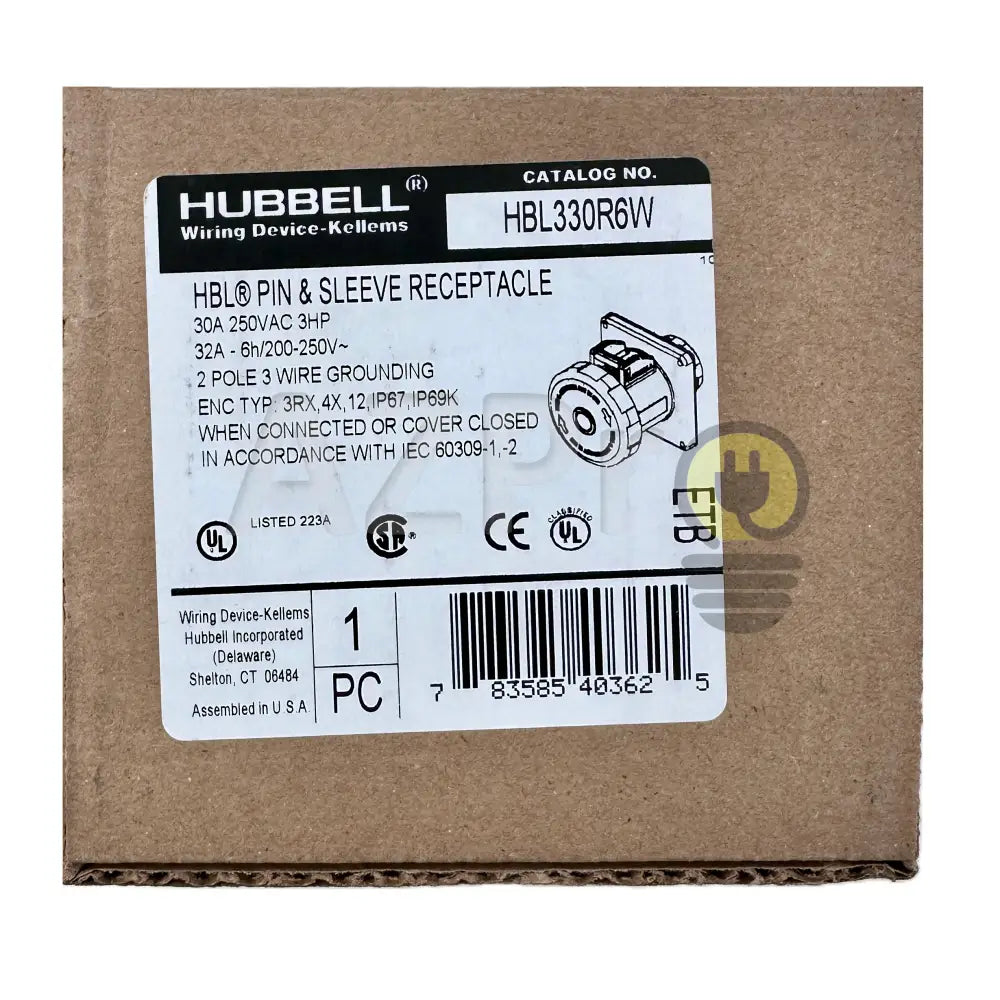 Conector Receptaculo Pin and Sleeve Chasis Hembra 30a 250v HBL330R6W Hubbell - Electrónica > Audio > Equipos para