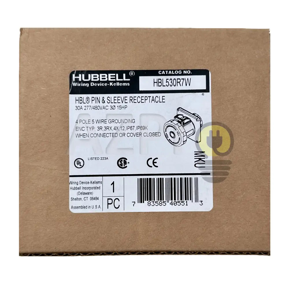 Conector Receptaculo Pin and Sleeve Chasis Hembra 30a 277-480v HBL530R7W Hubbell - Electrónica > Audio > Equipos para