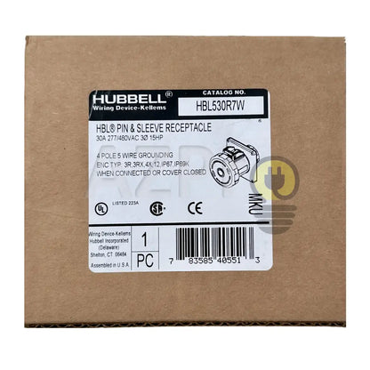Conector Receptaculo Pin and Sleeve Chasis Hembra 30a 277-480v HBL530R7W Hubbell - Electrónica > Audio > Equipos para