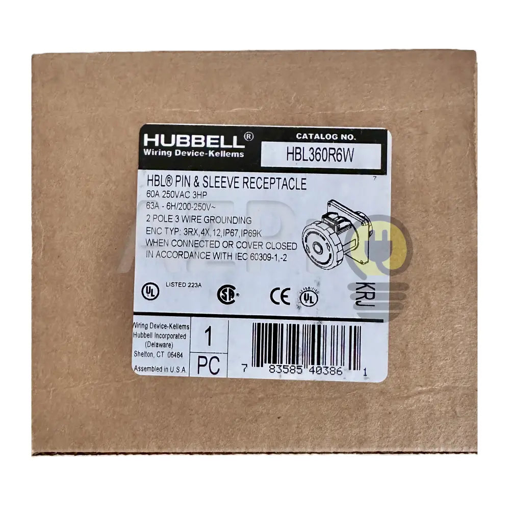 Conector Receptaculo Pin and Sleeve Chasis Hembra 60a 250v HBL360R6W Hubbell - Electrónica > Audio > Equipos para
