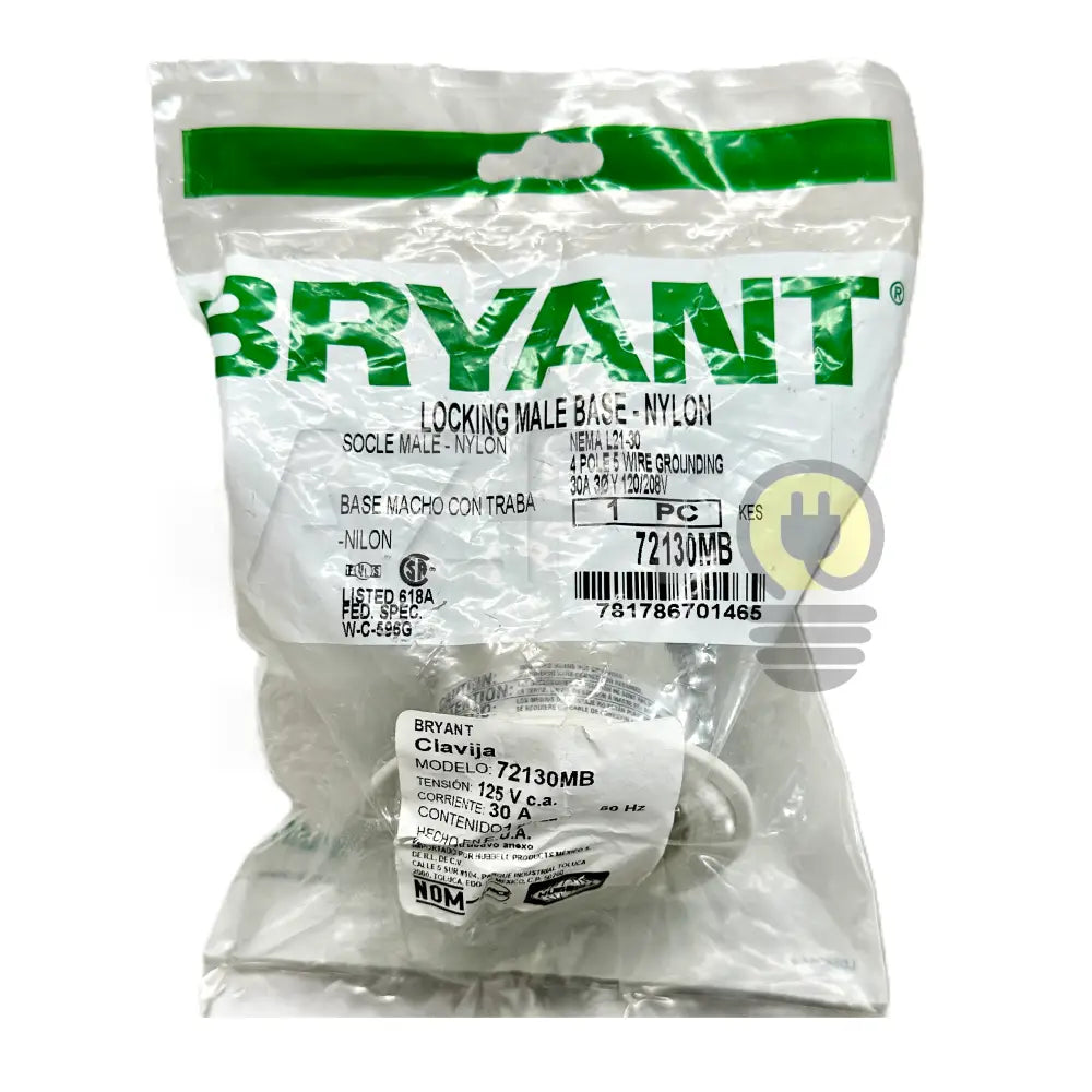 Conector Receptaculo Twist Lock 30a 120-208v L21-30p 72130MB Hubbell Bryant - Electrónica > Audio > Equipos para