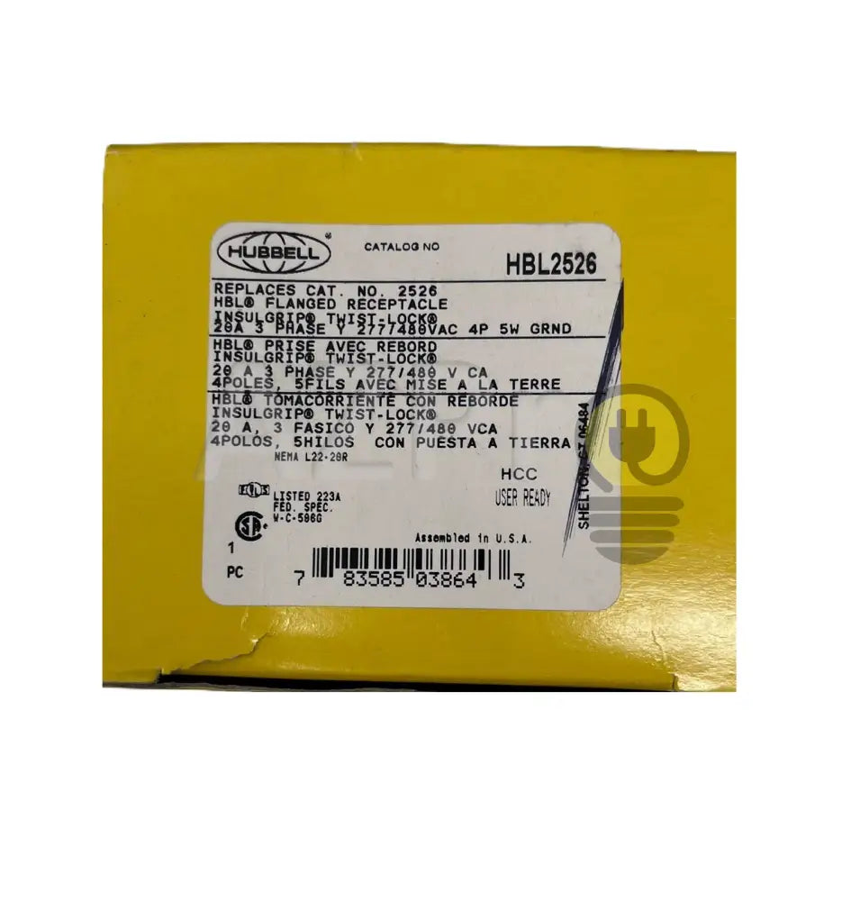 Conector Receptaculo Twist Lock Hembra 20a 277-480v L22-20R HBL2526 Hubbell - Electrónica > Audio > Equipos para
